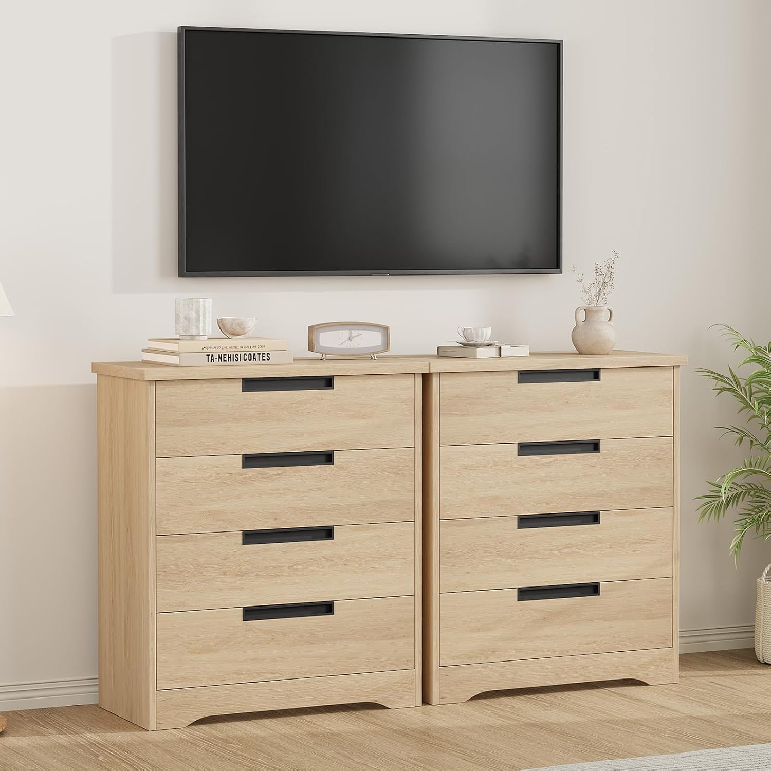 4 Drawer Dresser for Bedroom, Natural Chest of Drawers with Embedded Handles Design, Wooden Dresser Organizer for Living Room, Nursery, Hallway and Entryway - Image 4