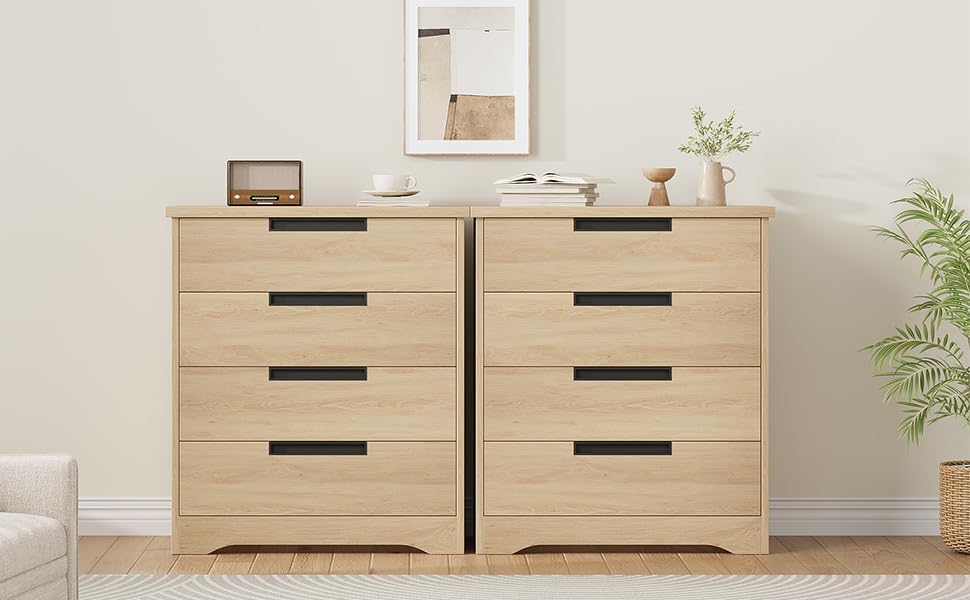 4 Drawer Dresser for Bedroom, Natural Chest of Drawers with Embedded Handles Design, Wooden Dresser Organizer for Living Room, Nursery, Hallway and Entryway - Image 7