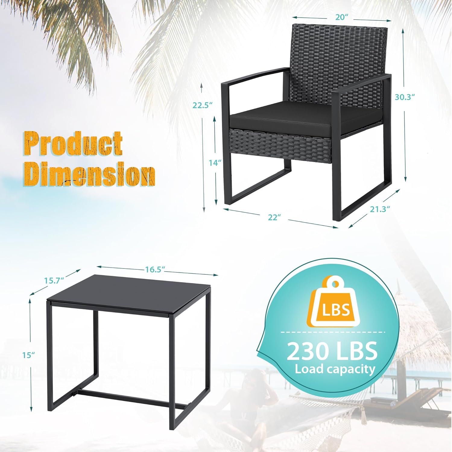 Flamaker 3 Pieces Patio Set Outdoor Wicker Furniture Sets Modern Rattan Chair Conversation Sets with Coffee Table for Yard and Bistro (Black) - Image 7