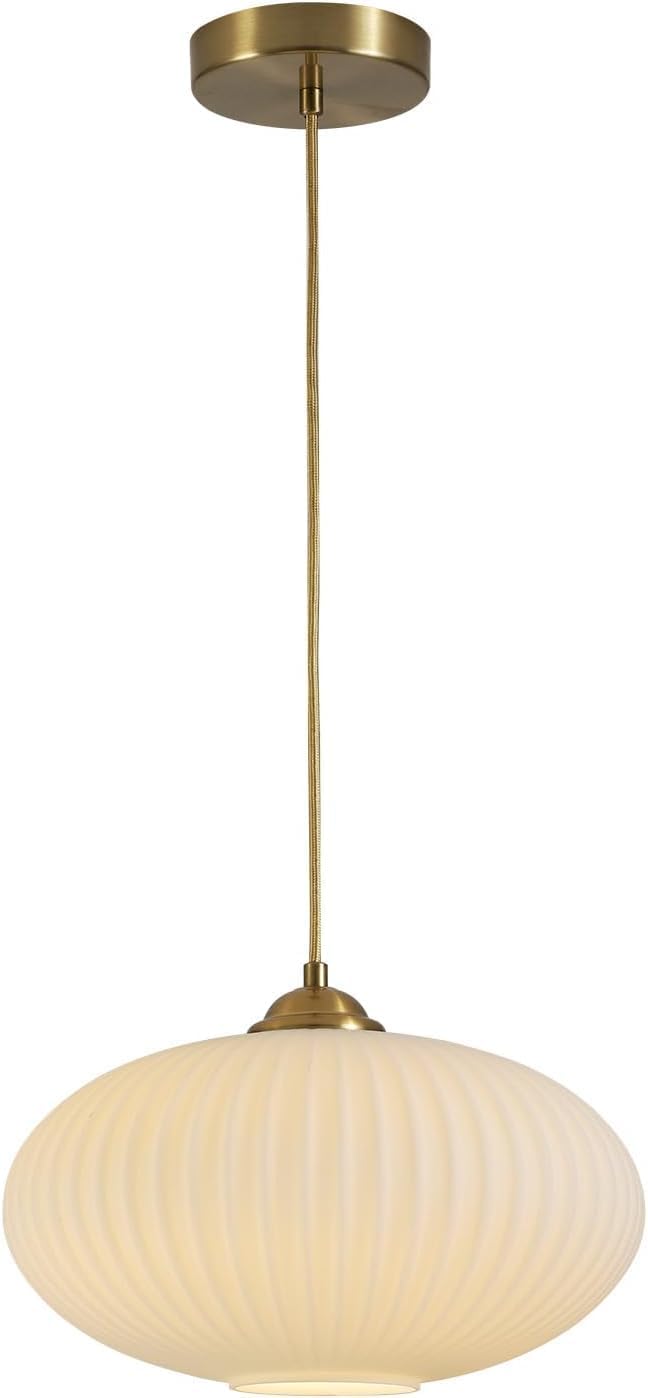 KCO Lighting Mid Century Modern Gold Globe Pendant Lighting Brushed Brass White Opal Glass Pendant Light Antique Farmhouse Single Hanging Kitchen Island Lighting Fixture