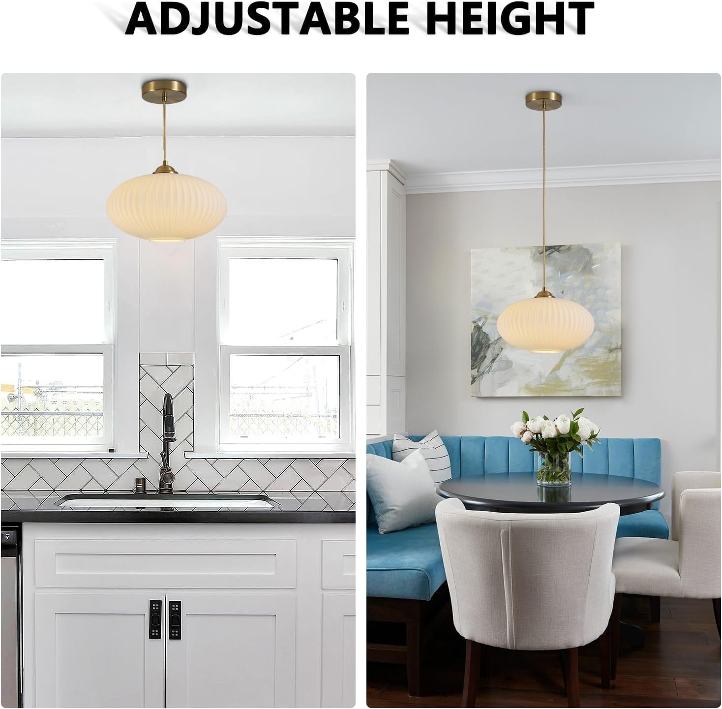 KCO Lighting Mid Century Modern Gold Globe Pendant Lighting Brushed Brass White Opal Glass Pendant Light Antique Farmhouse Single Hanging Kitchen Island Lighting Fixture - Image 3