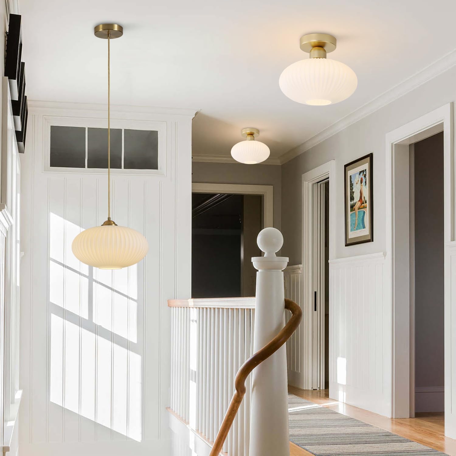 KCO Lighting Mid Century Modern Gold Globe Pendant Lighting Brushed Brass White Opal Glass Pendant Light Antique Farmhouse Single Hanging Kitchen Island Lighting Fixture - Image 6