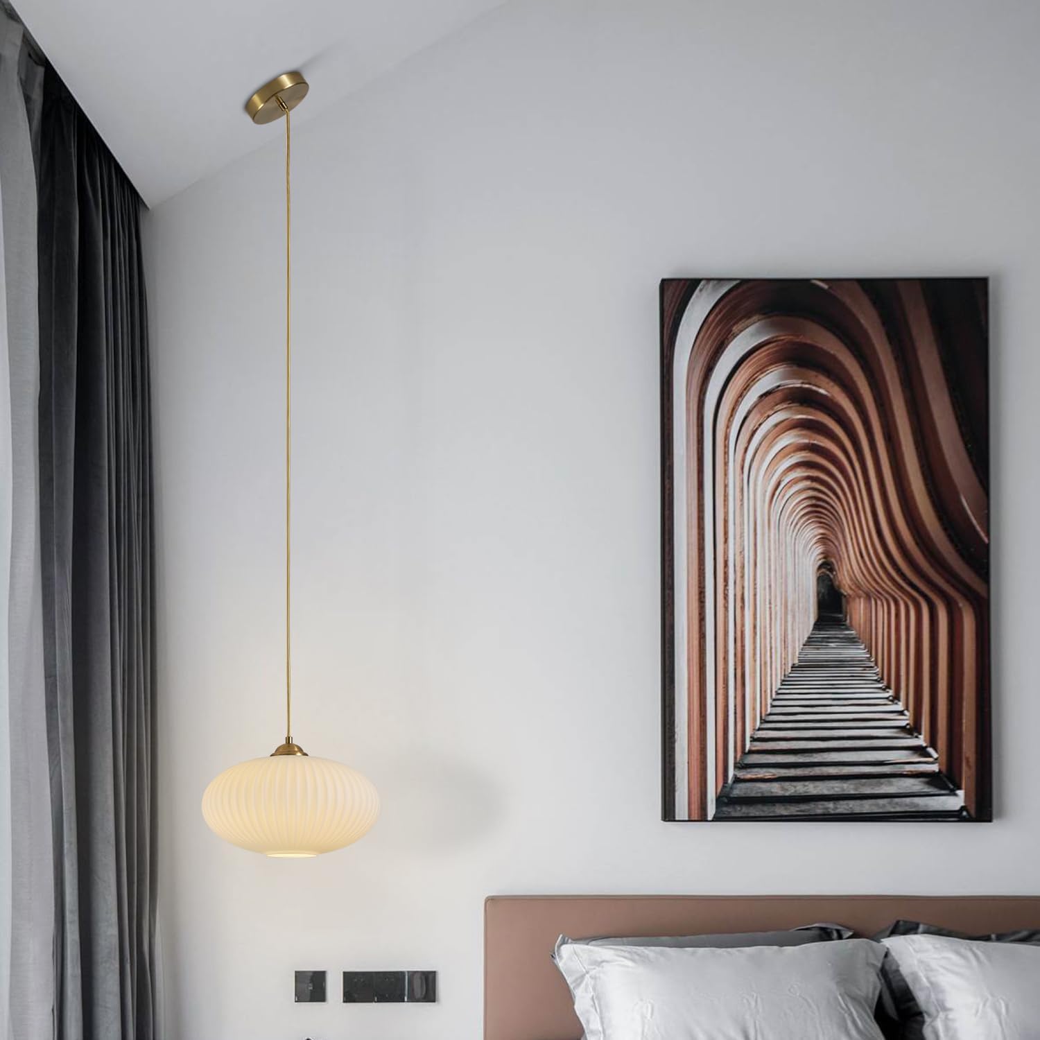 KCO Lighting Mid Century Modern Gold Globe Pendant Lighting Brushed Brass White Opal Glass Pendant Light Antique Farmhouse Single Hanging Kitchen Island Lighting Fixture - Image 8