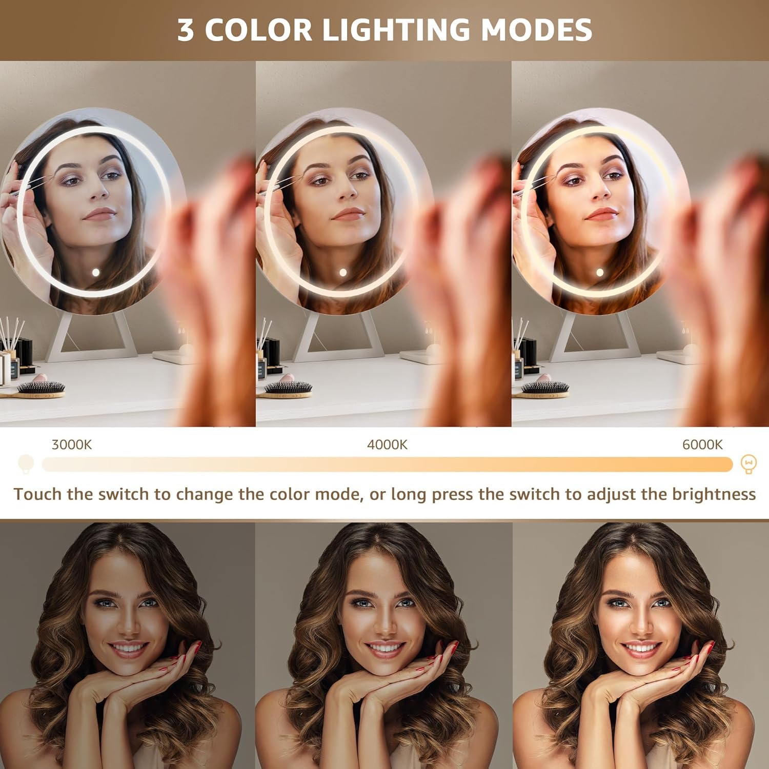 Makeup Vanity Desk with Mirror and Lights - Girls White Vanity Table Set with Chair, Fabric Drawers, Power Outlet, Small Modern Make Up Dressing Table for Bedroom - Image 4