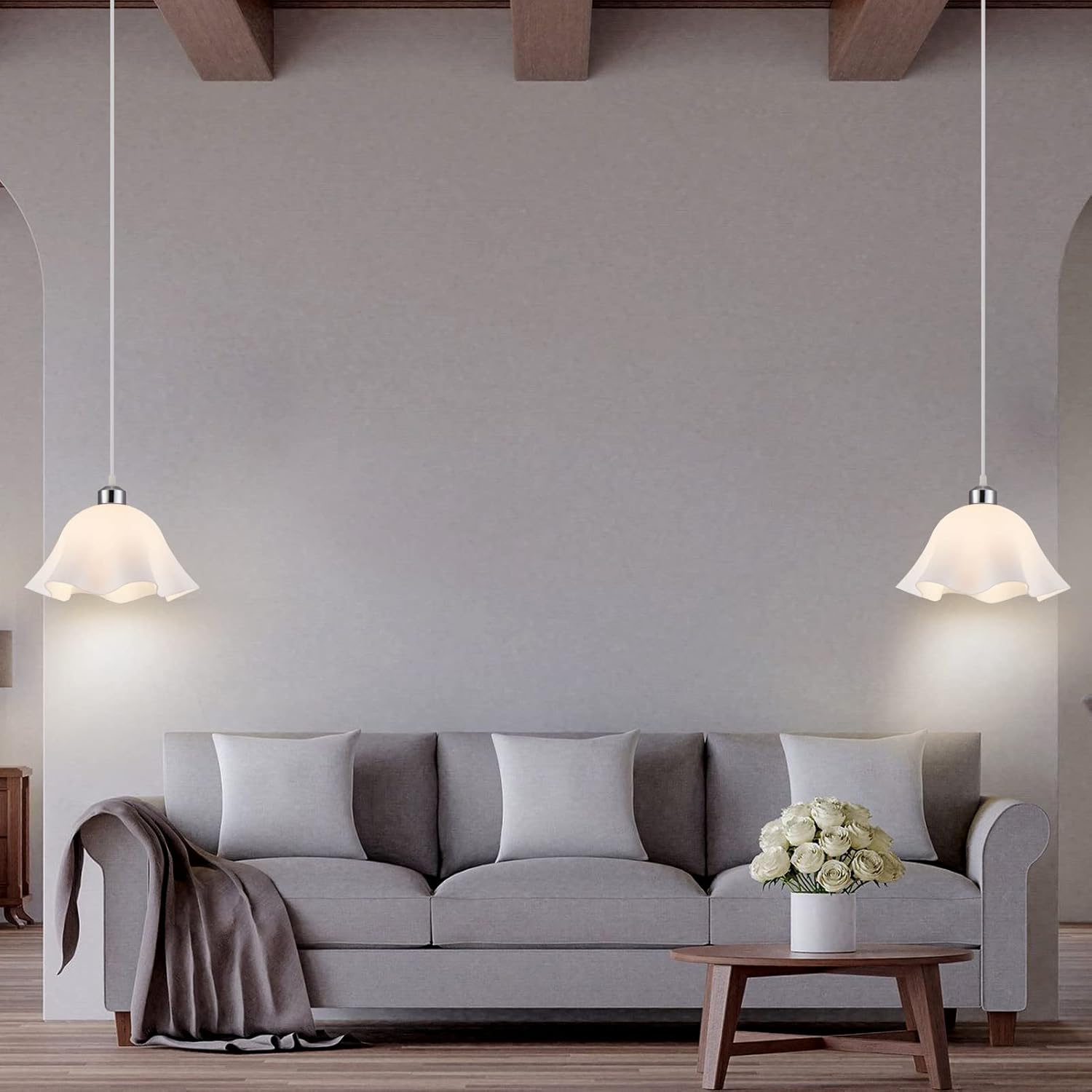 Plug in Pendant Light, 2 Pack Hanging Lights with Plug in Cord, Hanging Lamp with15Ft Cord, On/Off Switch, Frosted Plastic White Shade, Plug in Hanging Ceiling Lights for Bedroom, Living Room - Image 3