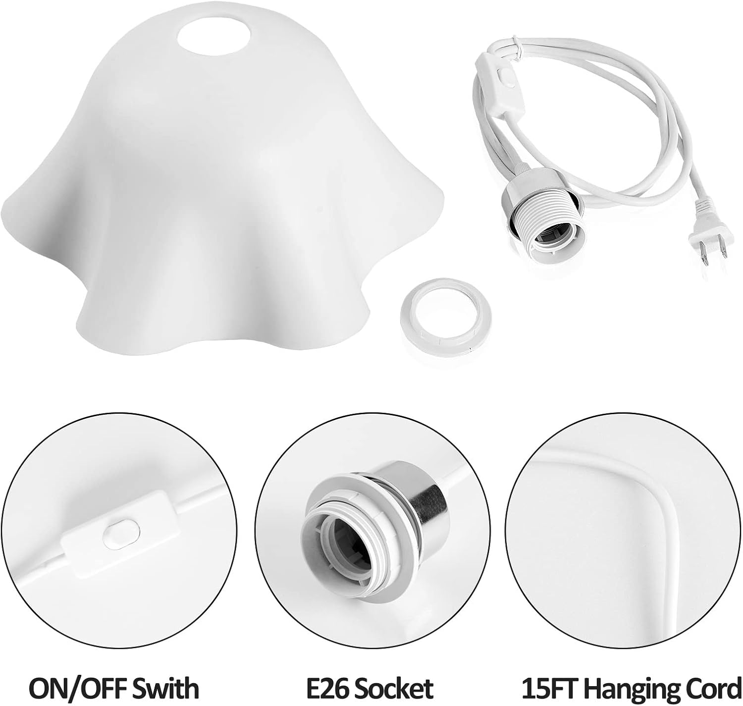 Plug in Pendant Light, 2 Pack Hanging Lights with Plug in Cord, Hanging Lamp with15Ft Cord, On/Off Switch, Frosted Plastic White Shade, Plug in Hanging Ceiling Lights for Bedroom, Living Room - Image 7