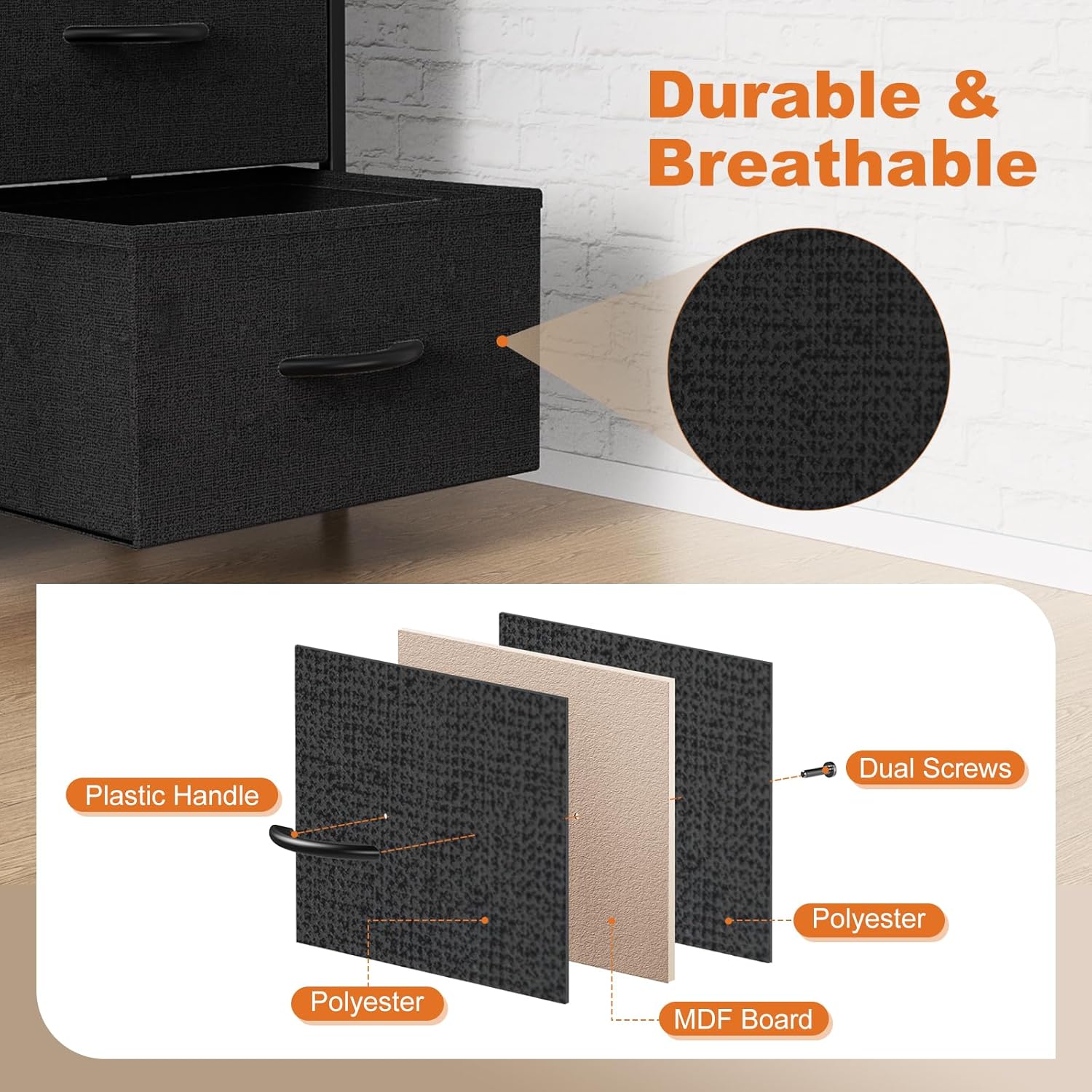 Sweetcrispy 6 Drawer Dresser for Bedroom, Fabric Chest of Drawers Dressers, Storage Tower Unit with Fabric Bins, Bedroom Dresser for Closet, Living Room, Hallway, Wood Top, Steel Frame, Black - Image 5